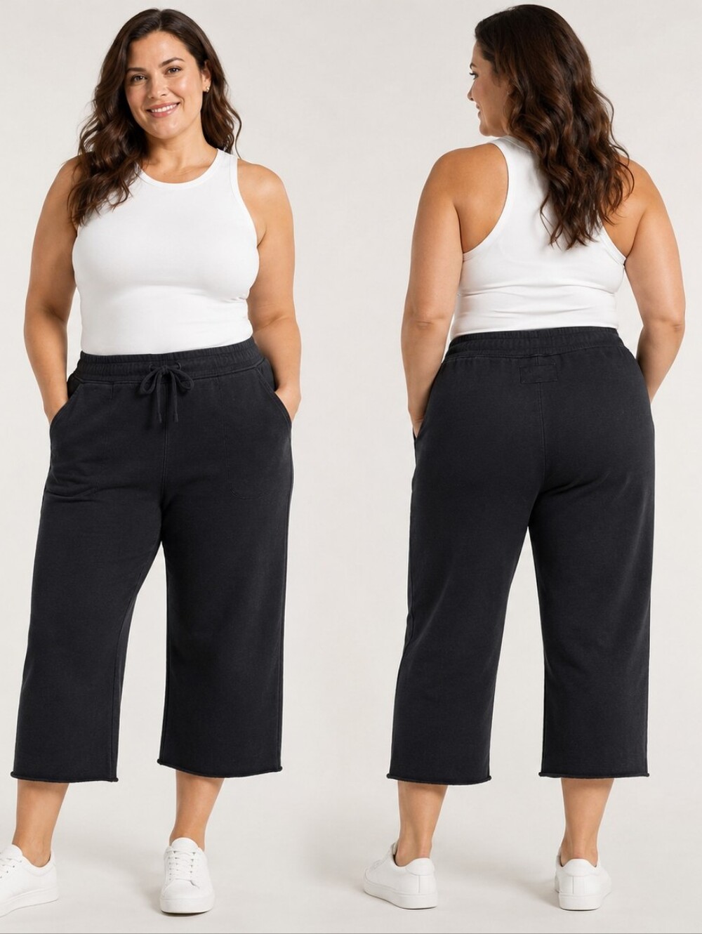 Frank & Eileen Black Cropped Wide Leg Raw Hem Sweatpants Size S
